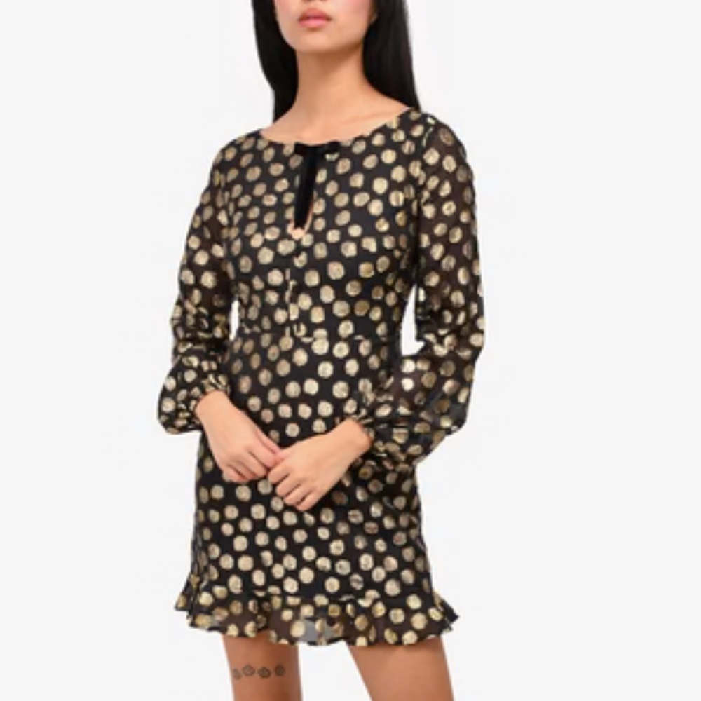 For Love And Lemons Black and Gold Long Sleeve Dress - Picture 5 of 11